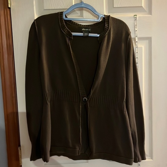 Eddie Bauer-size L-Brown one button, chunky ribbed, detail cardigan sweater - Picture 1 of 10